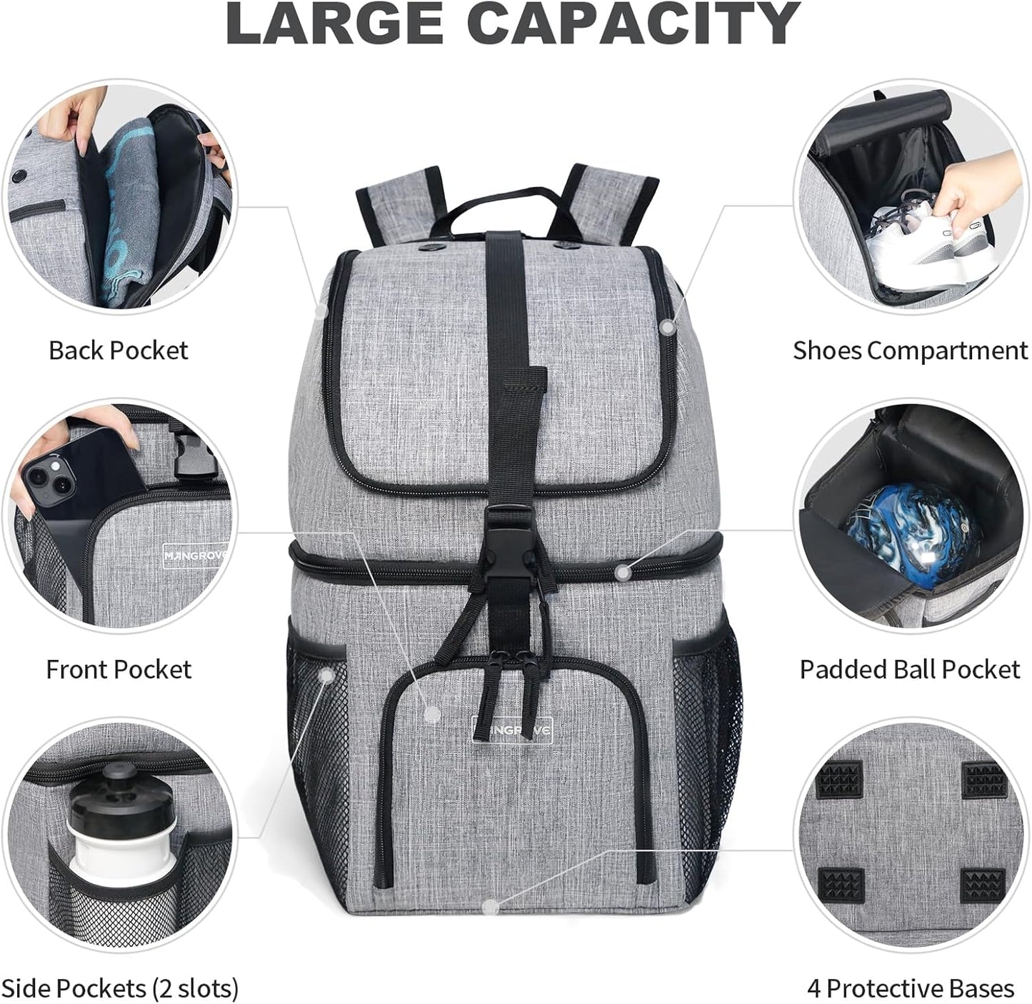 PaceArm Bowling Ball Bag, 2024 Bowling Backpack for 1 Ball, Bowling Bags with Padded Holder, Fits Bowling Shoes Up to Mens Size 14 and Accessories