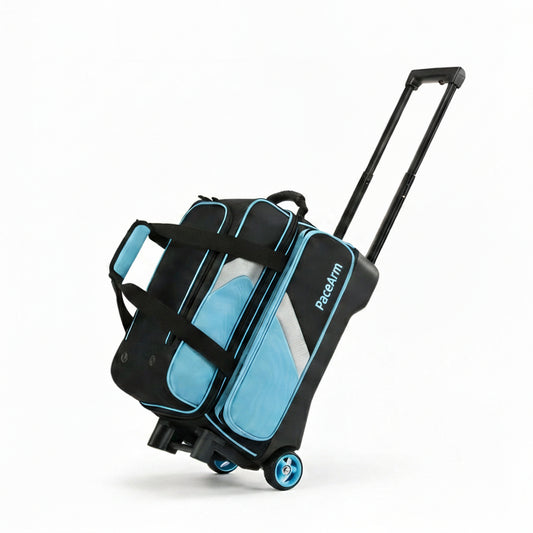 PaceArm 2 Ball Premium Bowling Bag with Wheels, Double Bowling Ball Bag 2 Ball Roller with Separate, Retractable Handle & Accessories Pocket