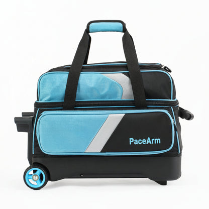 PaceArm 2 Ball Premium Bowling Bag with Wheels, Double Bowling Ball Bag 2 Ball Roller with Separate, Retractable Handle & Accessories Pocket