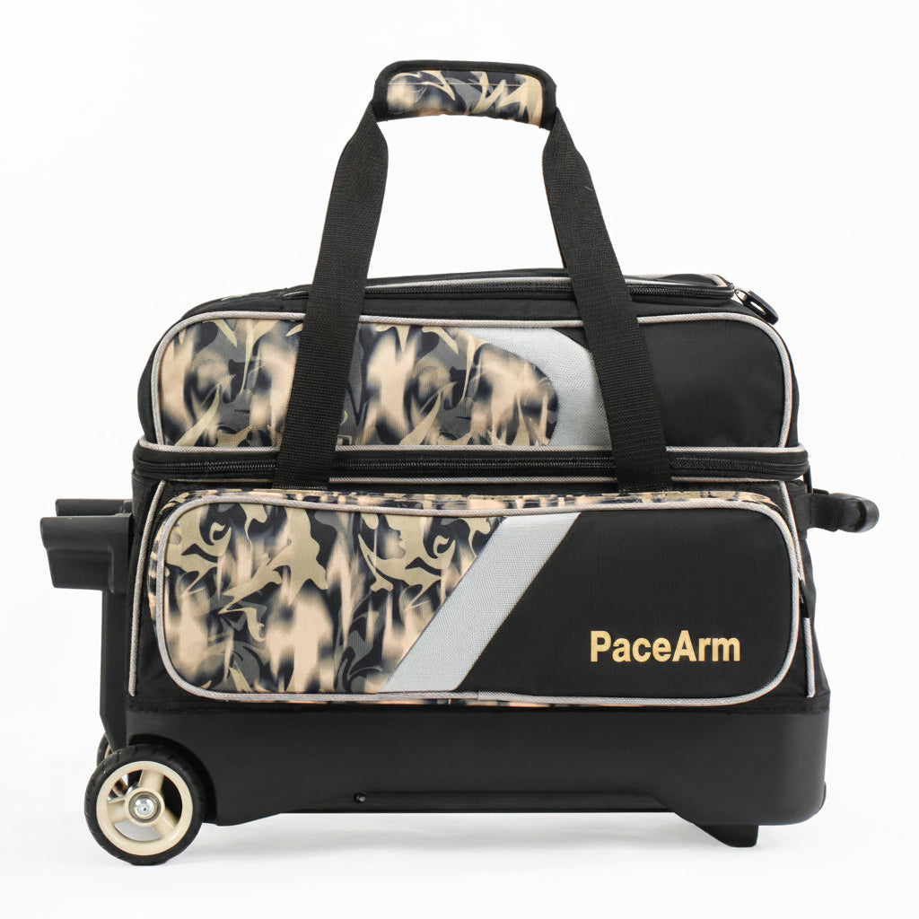 PaceArm 2 Ball Premium Bowling Bag with Wheels, Double Bowling Ball Bag 2 Ball Roller with Separate, Retractable Handle & Accessories Pocket