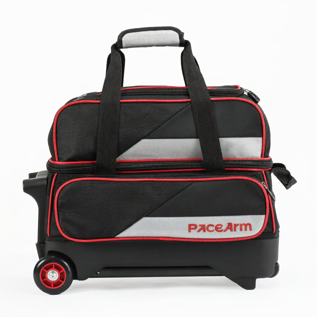 PaceArm 2 Ball Premium Bowling Bag with Wheels, Double Bowling Ball Bag 2 Ball Roller with Separate, Retractable Handle & Accessories Pocket