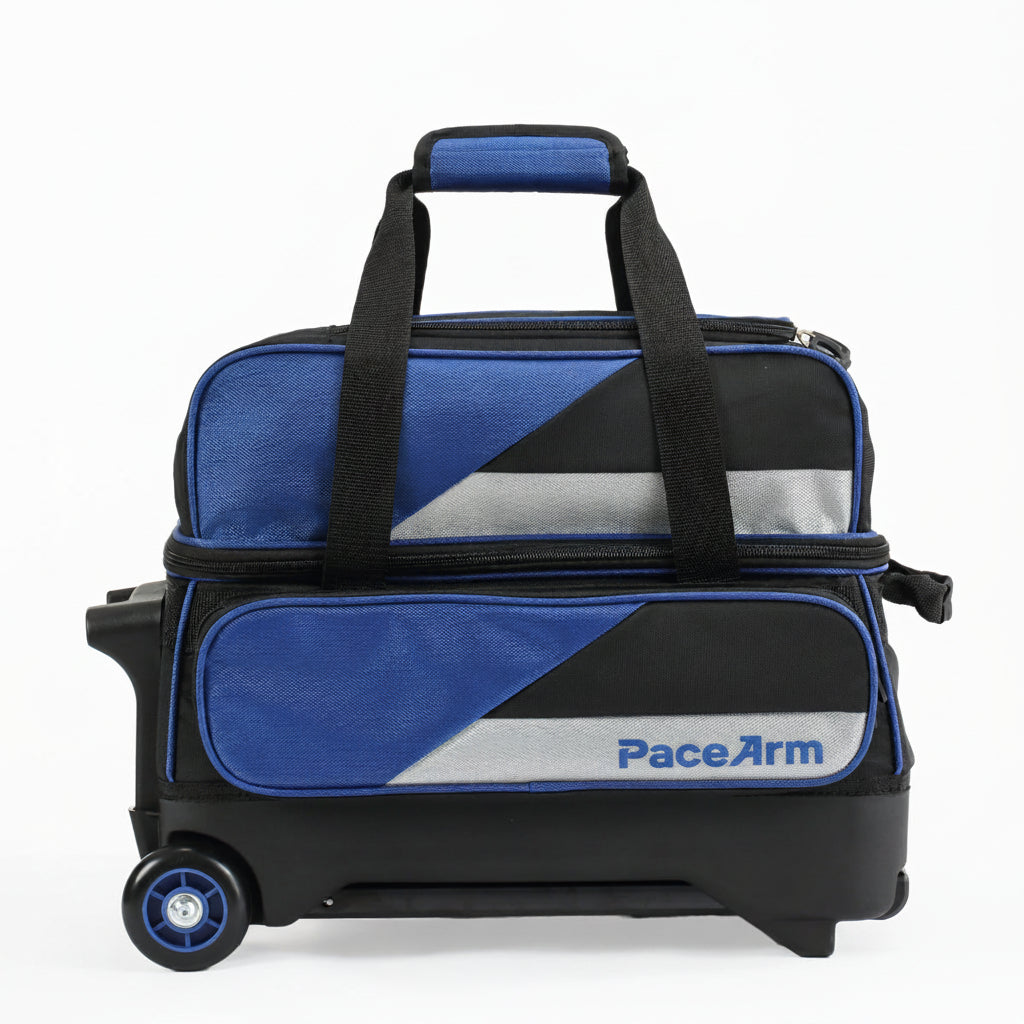 PaceArm 2 Ball Premium Bowling Bag with Wheels, Double Bowling Ball Bag 2 Ball Roller with Separate, Retractable Handle & Accessories Pocket
