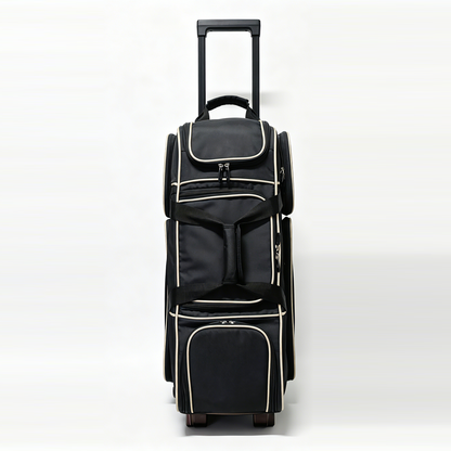 PaceArm Deluxe 4 Bowling Ball Roller Bag with Wide Smooth Wheels - 4 Large Accessory Pockets, Shoe Compartment, Extendable Handle