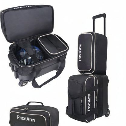 Single Bowling Ball Bag with Wheels, Deluxe Rolling Bowling Bags 1 Ball and Shoes Pocket w/Molded BallCup, Bonus Storage Bag, 40" Retractable Handle - Large 1 Ball Bowling Bags with Wheels
