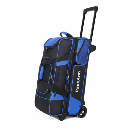 3 Ball Bowling Bags with Wheels & Shoe Pocket, Premium Bowling Ball Bag 3 Ball Roller, Effortless-Rolling 3 Ball Bowling Bag w/Multi-Storage Pockets & Telescopic Handle Extends to 40''