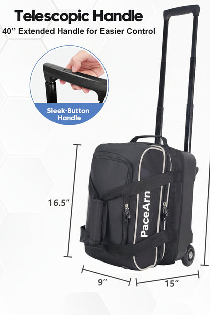 Single Bowling Ball Bag with Wheels, Deluxe Rolling Bowling Bags 1 Ball and Shoes Pocket w/Molded BallCup, Bonus Storage Bag, 40" Retractable Handle - Large 1 Ball Bowling Bags with Wheels