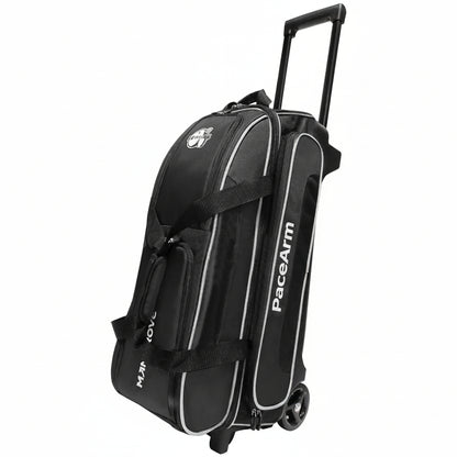 PaceArm 3 Ball Bowling Bag with Wheels & Shoe Compartment, Deluxe Bowling Ball Bag 3 Ball Roller, Rolling Triple-Ball Bag w/Accessory Pocket & Retractable Handle Extends to 40''