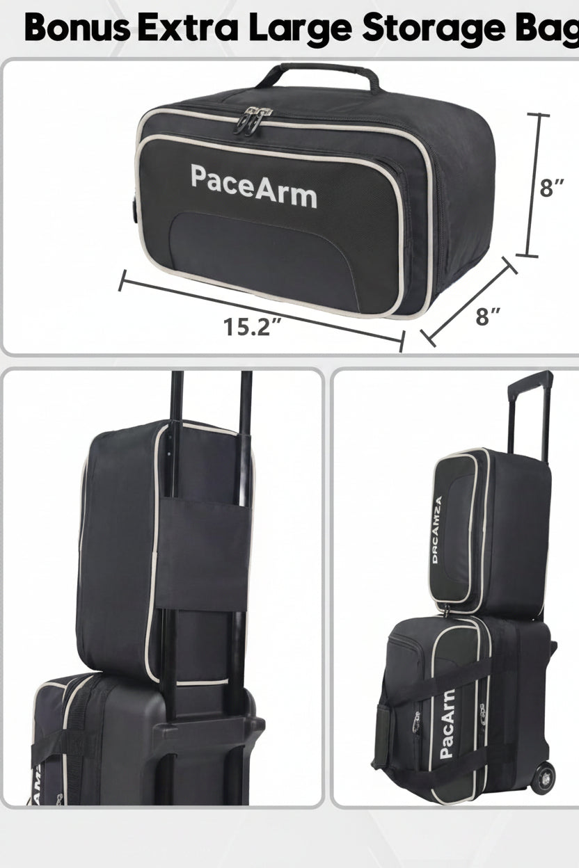 Single Bowling Ball Bag with Wheels, Deluxe Rolling Bowling Bags 1 Ball and Shoes Pocket w/Molded BallCup, Bonus Storage Bag, 40" Retractable Handle - Large 1 Ball Bowling Bags with Wheels