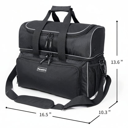 PaceArm 2 Ball Bowling Bag - Double Bowling Ball Bag with Dual Padded Holder & Mutiple Pockets - Fits Shoes Up to Mens Size 16 and Accessories