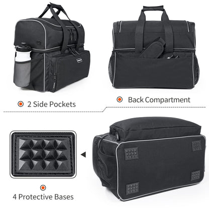 PaceArm 2 Ball Bowling Bag - Double Bowling Ball Bag with Dual Padded Holder & Mutiple Pockets - Fits Shoes Up to Mens Size 16 and Accessories
