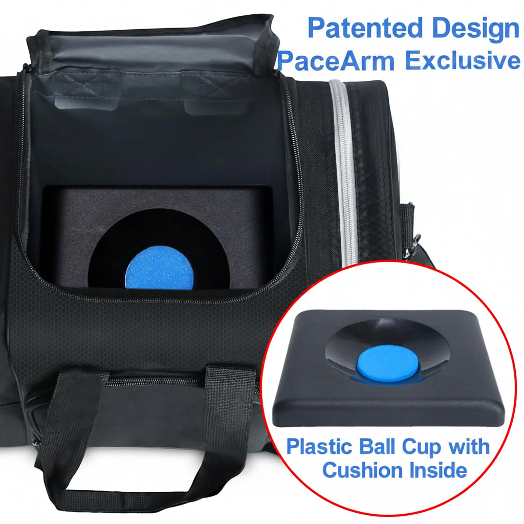 PaceArm Bowling Ball Bag for Single Ball, 2025 Bowling Bag with Plastic Ball Holder, Durable Bowling Tote Fits Bowling Shoes Up to Mens Size 14 and Accessories