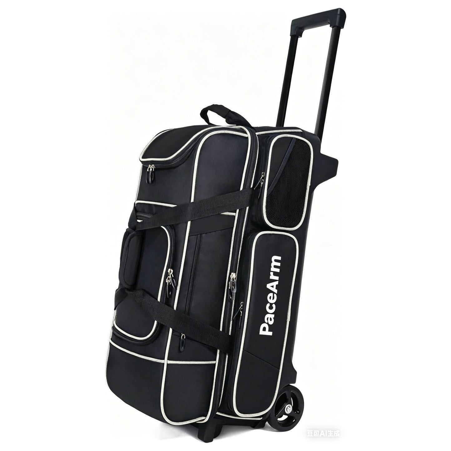 3 Ball Bowling Bags with Wheels & Shoe Pocket, Premium Bowling Ball Bag 3 Ball Roller, Effortless-Rolling 3 Ball Bowling Bag w/Multi-Storage Pockets & Telescopic Handle Extends to 40''