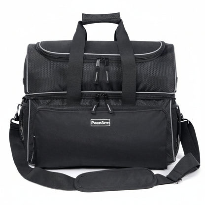 PaceArm 2 Ball Bowling Bag - Double Bowling Ball Bag with Dual Padded Holder & Mutiple Pockets - Fits Shoes Up to Mens Size 16 and Accessories
