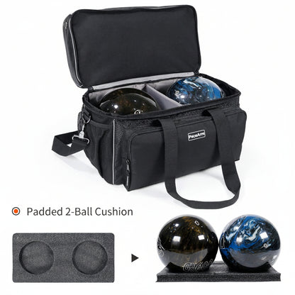 PaceArm 2 Ball Bowling Bag - Double Bowling Ball Bag with Dual Padded Holder & Mutiple Pockets - Fits Shoes Up to Mens Size 16 and Accessories