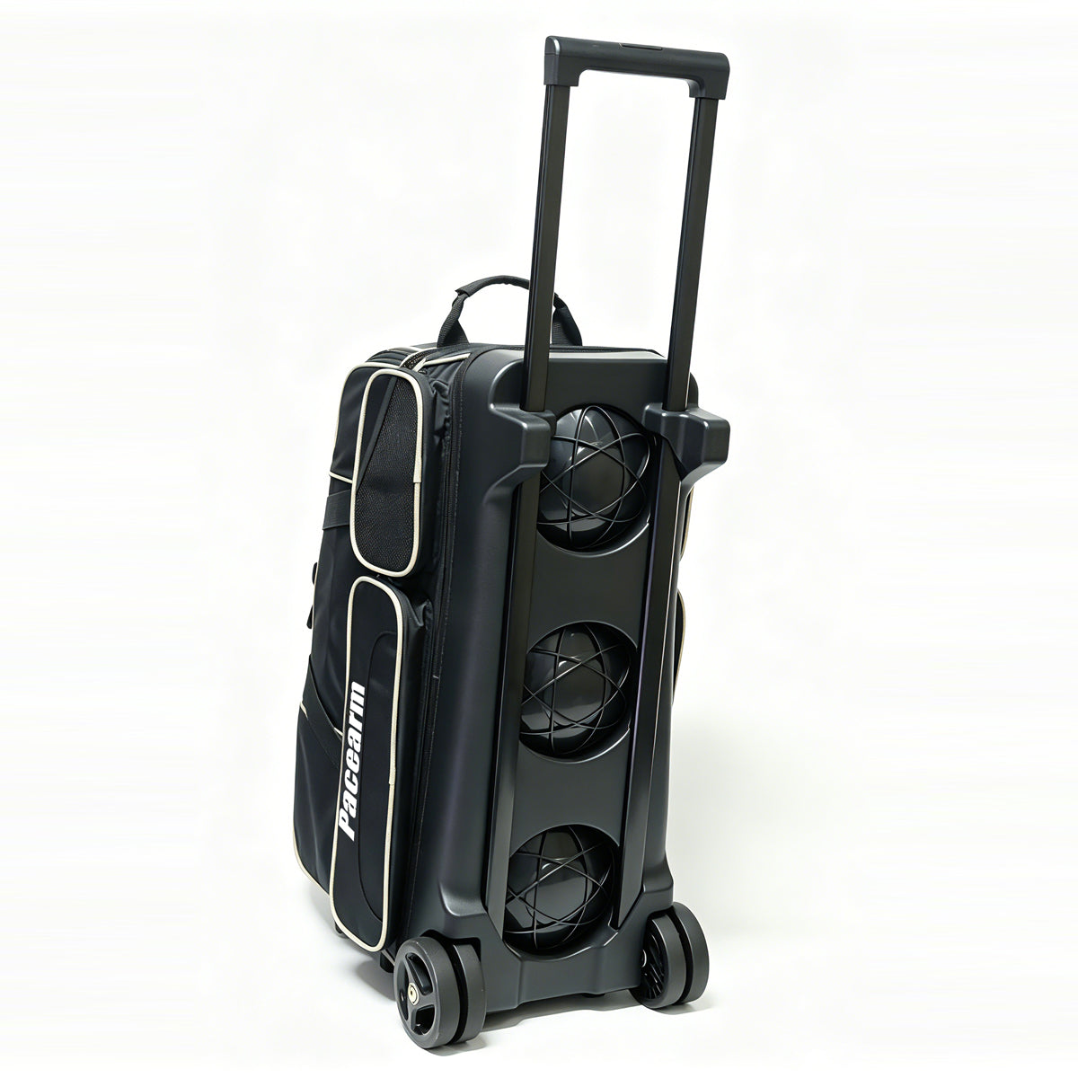 PaceArm Deluxe 4 Bowling Ball Roller Bag with Wide Smooth Wheels - 4 Large Accessory Pockets, Shoe Compartment, Extendable Handle