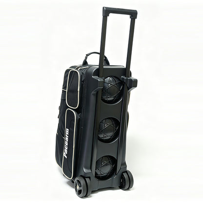 PaceArm Deluxe 4 Bowling Ball Roller Bag with Wide Smooth Wheels - 4 Large Accessory Pockets, Shoe Compartment, Extendable Handle