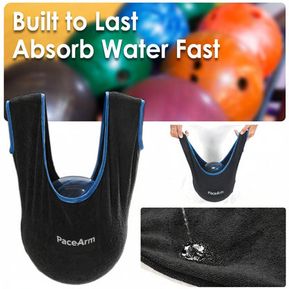 PaceArm Bowling Ball Polisher, Microfiber Bowling Towel See-Saw for Bowlers, Large Washable Bowling Shammy Seesaw, Ball Cleaner Holder Bag