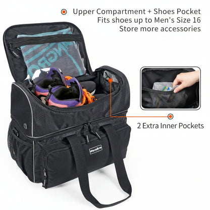 PaceArm 2 Ball Bowling Bag - Double Bowling Ball Bag with Dual Padded Holder & Mutiple Pockets - Fits Shoes Up to Mens Size 16 and Accessories