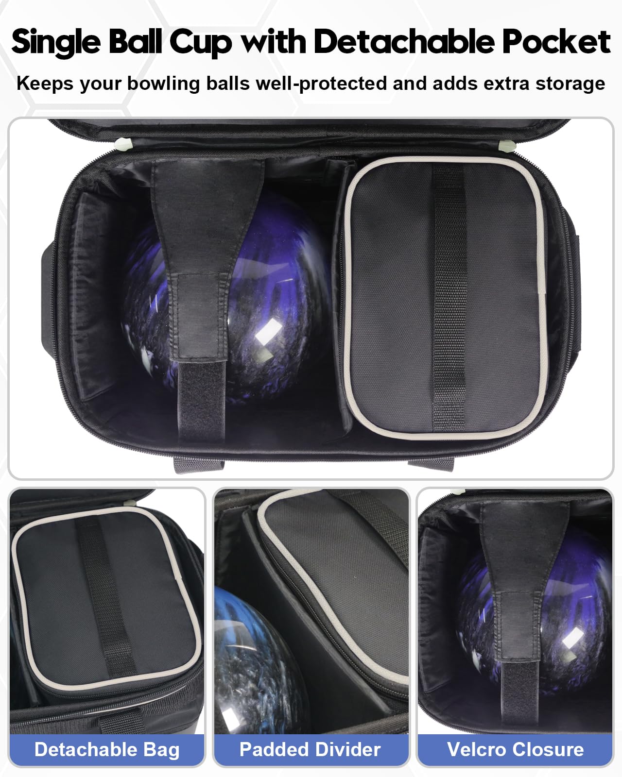 Single Bowling Ball Bag with Wheels, Deluxe Rolling Bowling Bags 1 Ball and Shoes Pocket w/Molded BallCup, Bonus Storage Bag, 40" Retractable Handle - Large 1 Ball Bowling Bags with Wheels
