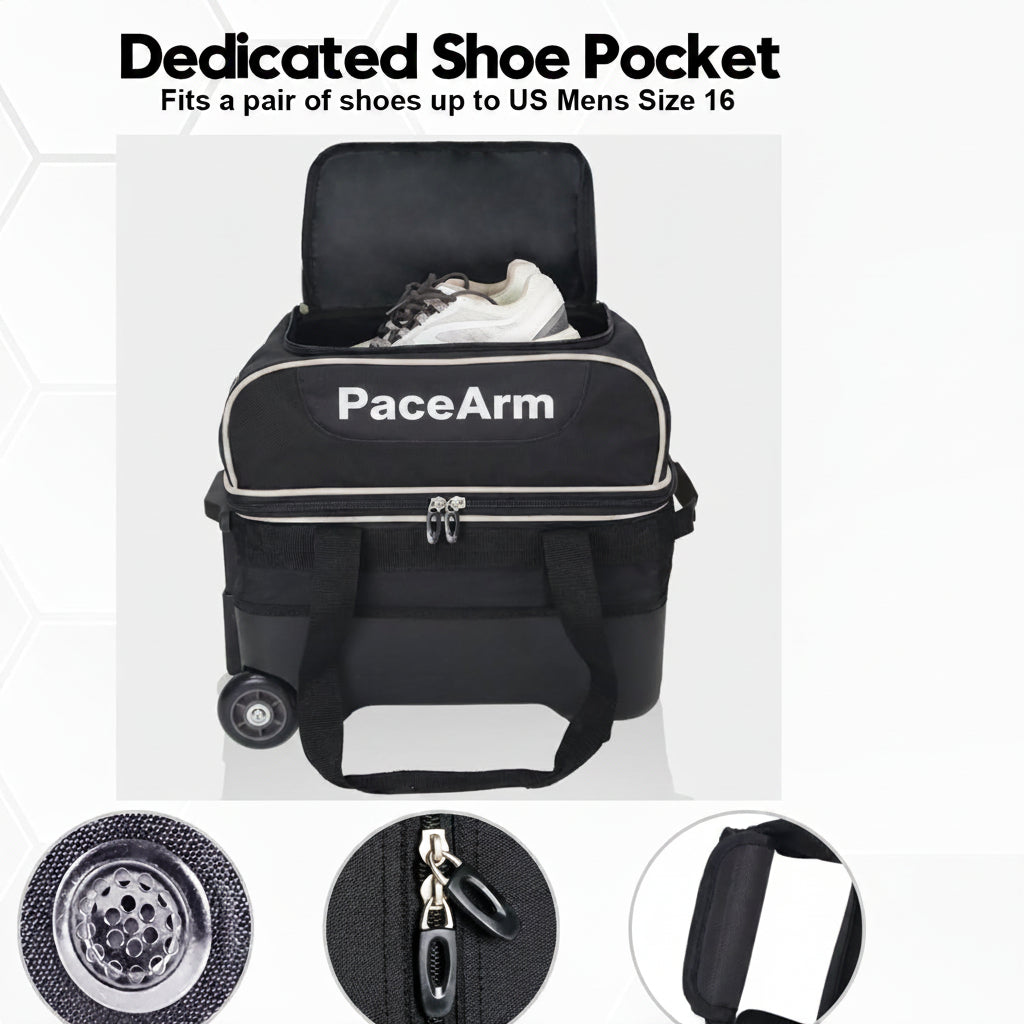 Single Bowling Ball Bag with Wheels, Deluxe Rolling Bowling Bags 1 Ball and Shoes Pocket w/Molded BallCup, Bonus Storage Bag, 40" Retractable Handle - Large 1 Ball Bowling Bags with Wheels