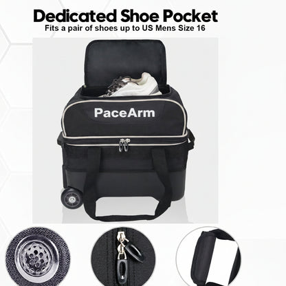 Single Bowling Ball Bag with Wheels, Deluxe Rolling Bowling Bags 1 Ball and Shoes Pocket w/Molded BallCup, Bonus Storage Bag, 40" Retractable Handle - Large 1 Ball Bowling Bags with Wheels