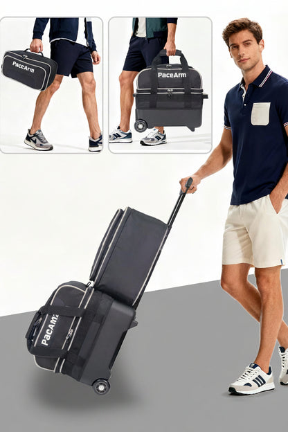 Single Bowling Ball Bag with Wheels, Deluxe Rolling Bowling Bags 1 Ball and Shoes Pocket w/Molded BallCup, Bonus Storage Bag, 40" Retractable Handle - Large 1 Ball Bowling Bags with Wheels