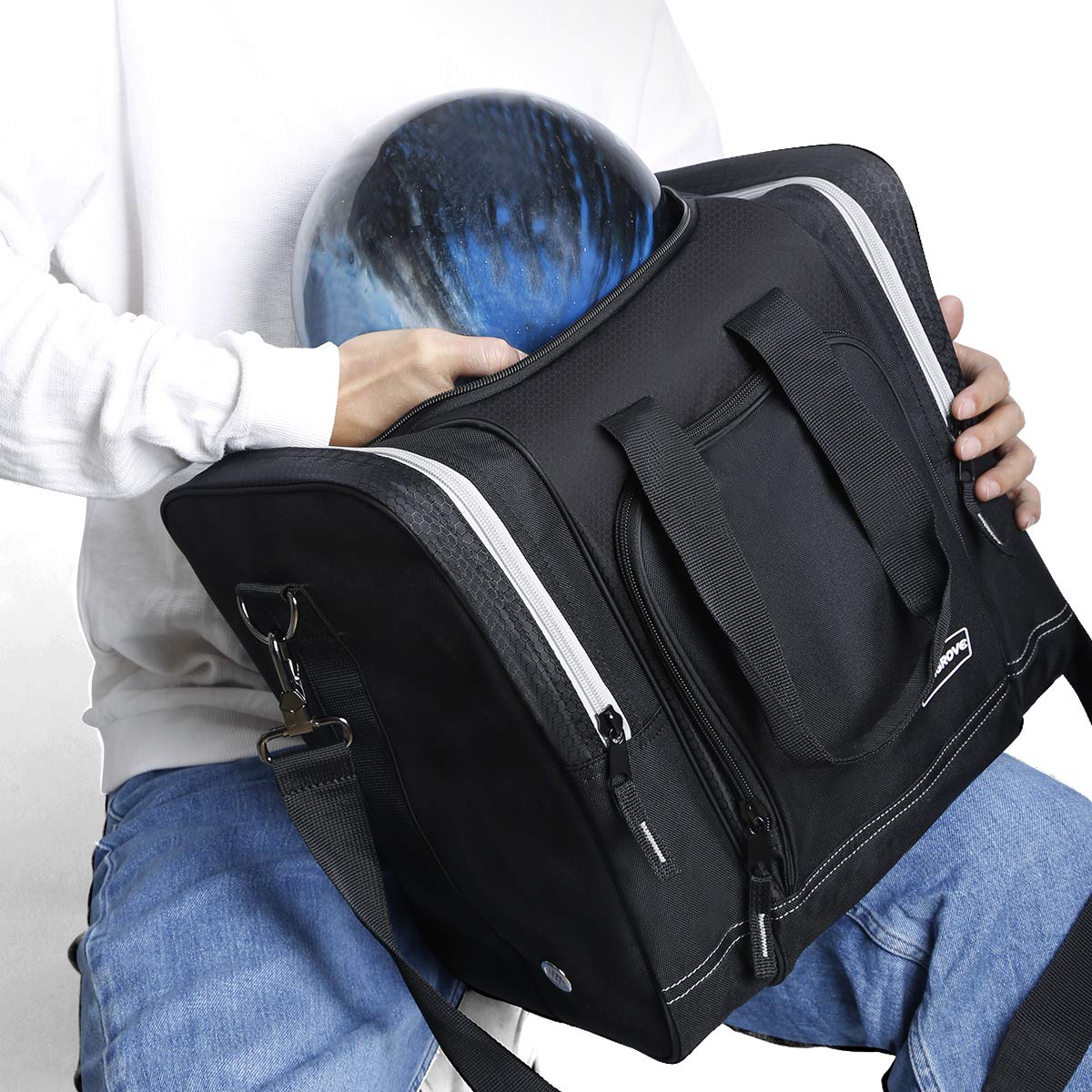 PaceArm Bowling Ball Bag for Single Ball, 2025 Bowling Bag with Plastic Ball Holder, Durable Bowling Tote Fits Bowling Shoes Up to Mens Size 14 and Accessories