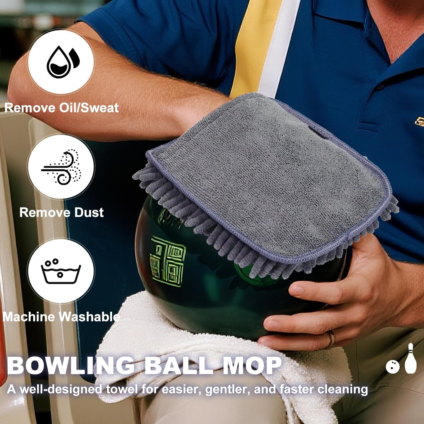 Bowling Towel Shammy Pad - Wearable Soft Bowling Ball Towel, Dual-Sided Chenille & Microfiber Bowling Rag for Easy, Gentle Cleaning, Highly Absorbent Bowling Accessories for Men Women