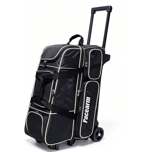 PaceArm Deluxe 4 Bowling Ball Roller Bag with Wide Smooth Wheels - 4 Large Accessory Pockets, Shoe Compartment, Extendable Handle