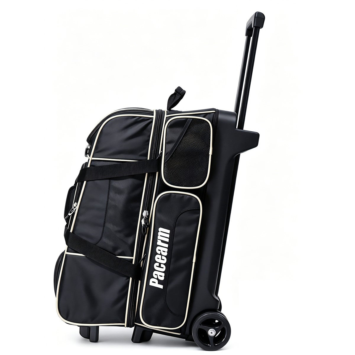 PaceArm Deluxe 4 Bowling Ball Roller Bag with Wide Smooth Wheels - 4 Large Accessory Pockets, Shoe Compartment, Extendable Handle