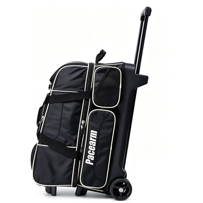 PaceArm Deluxe 4 Bowling Ball Roller Bag with Wide Smooth Wheels - 4 Large Accessory Pockets, Shoe Compartment, Extendable Handle